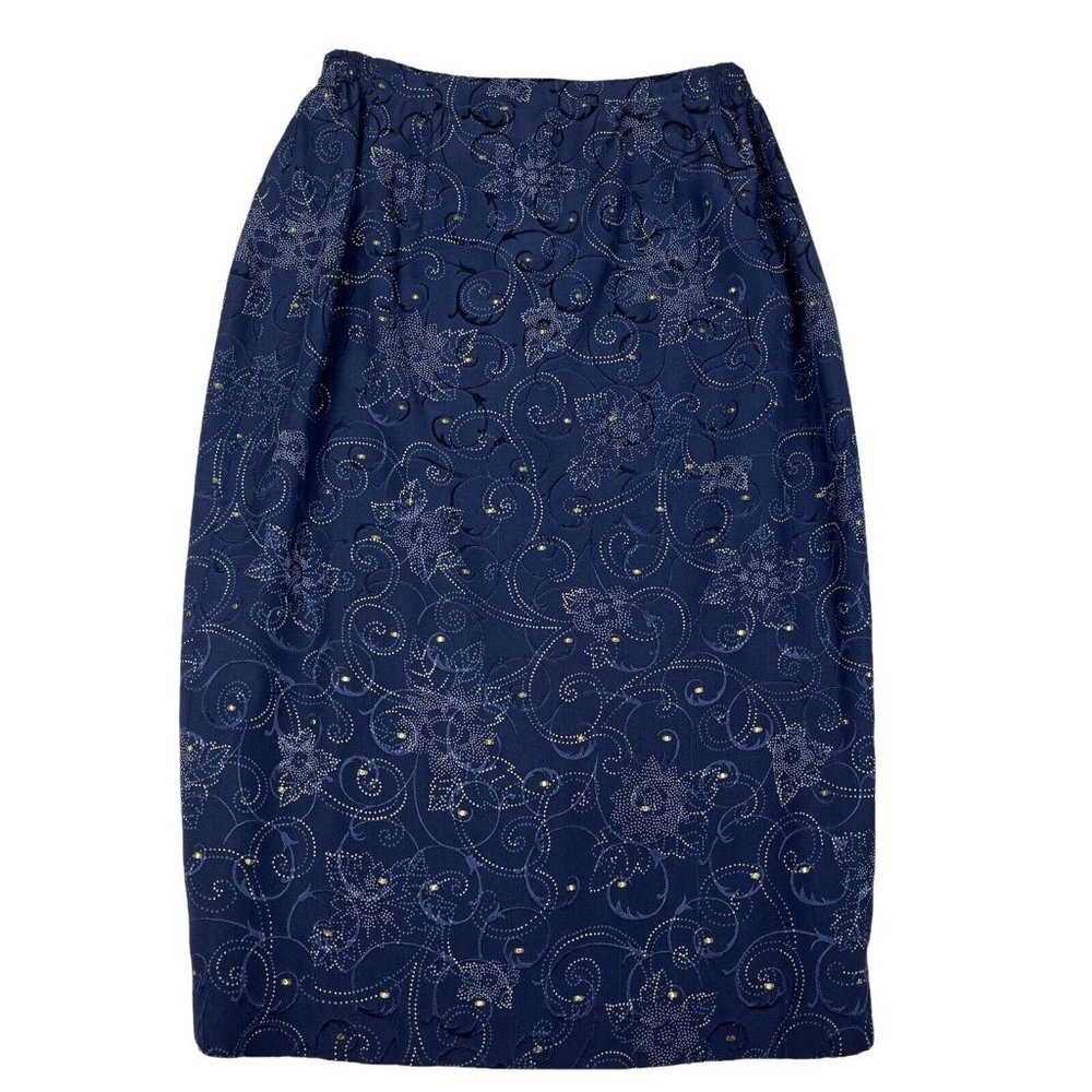 ANNE CRIMMINS‎ For UMI Collections 100% Silk Blue Pencil Skirt Size 8 (G10144)
